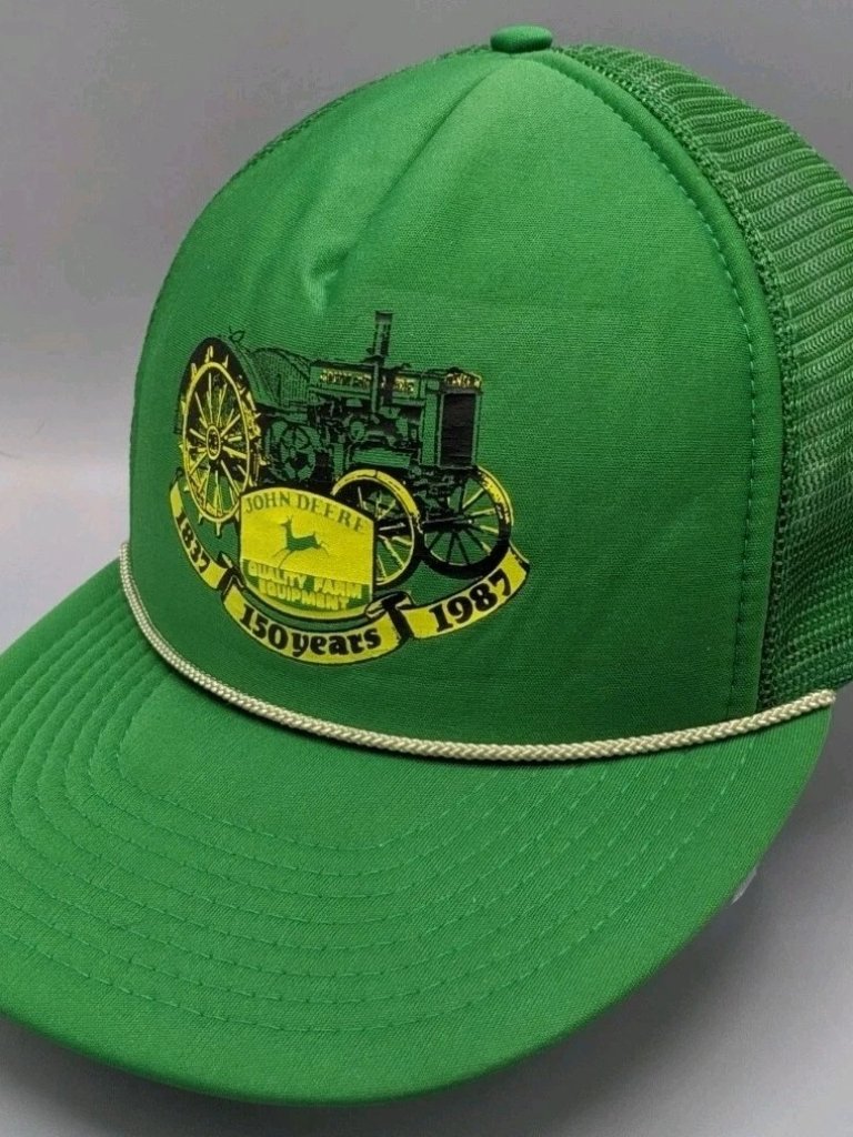 Vintage John Deere 150 Years Mesh Trucker Snapback Hat Foam Grn 80s Nissin Rope